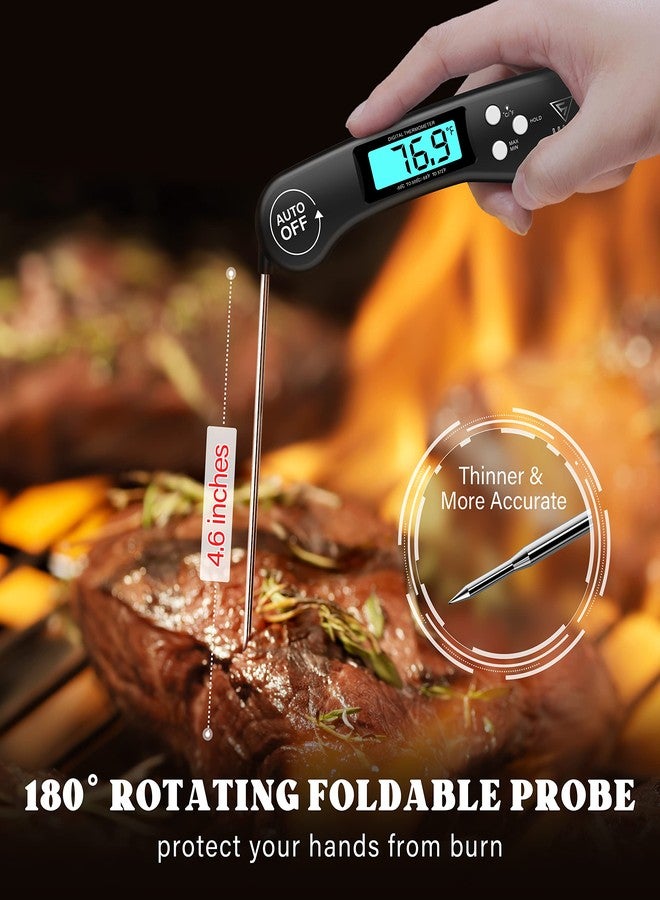 DOQAUS Digital Meat Thermometer, Instant Read Food Thermometer for Cooking with Backlit & Auto-Rotating Display, 4.6” Probe for Grilling, Baking, and Perfect BBQ - Black - Image 4